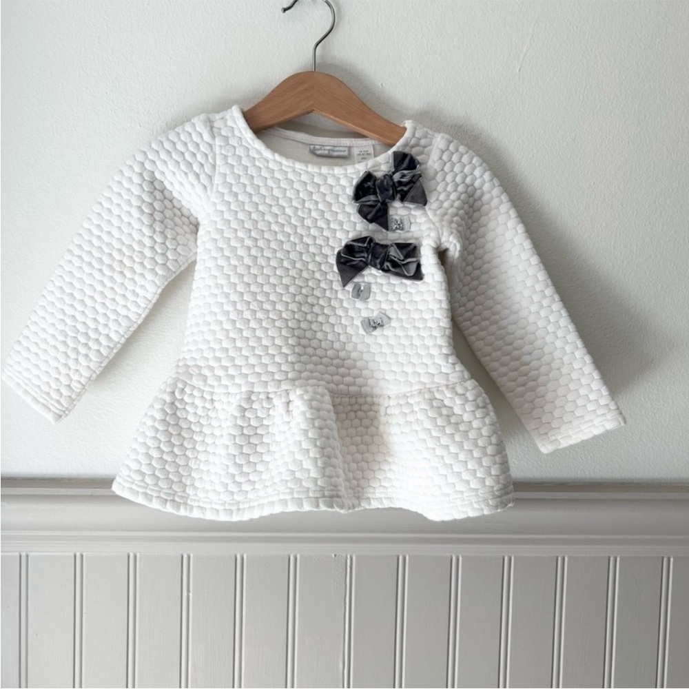 First Impressions 18 Months White Quilted Baby Tunic Top with Gray Bows